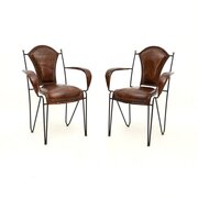 Pair Of Vintage French Iron And Leather Armchairs