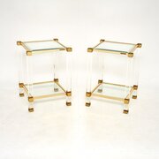 Pair Of Vintage French Lucite & Glass Side Tables