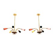 Pair Of Vintage Italian Brass Colourful Chandelier