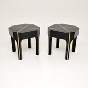 Pair Of Vintage Italian Brass Inlaid Side Tables