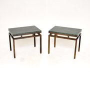 Pair Of Vintage Italian Brass Marble Top Tables