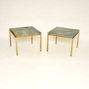 Pair Of Vintage Italian Brass & Marble Side Tables