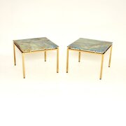 Pair Of Vintage Italian Brass & Marble Side Tables