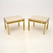 Pair Of Vintage Italian Brass And Marble Tables