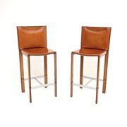 Pair Of Vintage Italian Leather Bar Stools
