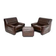 Pair Of Vintage Leather Armchairs And Foot Stool