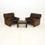 Pair of Vintage Leather Armchairs and Footstool
