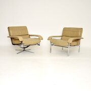 Pair Of Vintage Leather And Chrome Armchairs