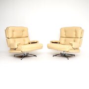 Pair Of Vintage Leather And Chrome Armchairs