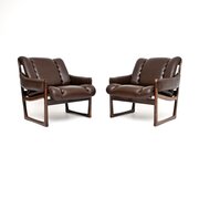 Pair Of Vintage Rosewood And Leather Armchairs