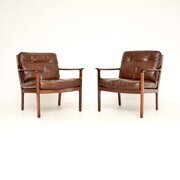 Pair Of Vintage Scandinavian Leather Armchairs