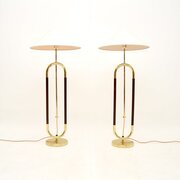 Pair Of Vintage Swedish Brass & Birch Floor Lamps
