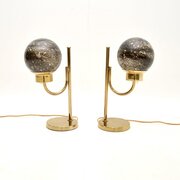 Pair Of Vintage Swedish Brass & Glass Table Lamps