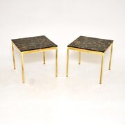 Pair of Vintage Swedish Brass  Stone Side Tables