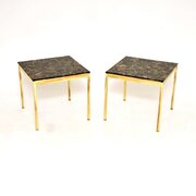 Pair Of Vintage Swedish Brass And Stone Side Table