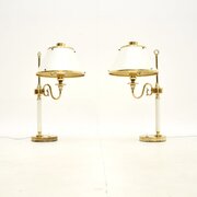 Pair Of Vintage Swedish Brass And Tole Table Lamps