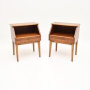Pair Of Vintage Swedish Inlaid Mahogany Bedsides