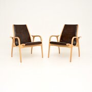Pair Of Vintage Swedish Leather Lamino Armchairs