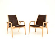 Pair Of Vintage Swedish Leather Lamino Armchairs
