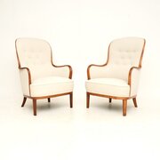 Pair Of Vintage Swedish Mahogany Armchairs