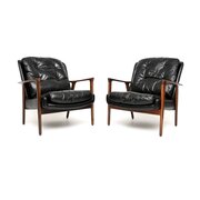 Pair Of Vintage Swedish Rosewood Leather Chairs