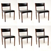 Set Of 6 Danish Vintage Rosewood Leather Chairs