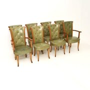 Set Of 8 Art Deco Leather & Walnut Dining Chairs