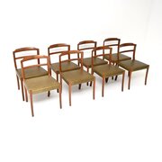 Set Of 8 Vintage Danish Teak Leather Dining Chairs