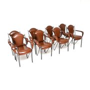 Set Of 8 Vintage Leather And Steel Dining Chairs