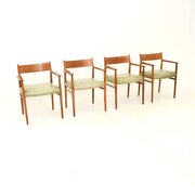 Set Of Four Danish Vintage Teak And Leather Chairs