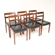Set Of Six Swedish Vintage Rosewood Leather Chairs