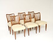 Set Of Six Vintage Italian Walnut Dining Chairs