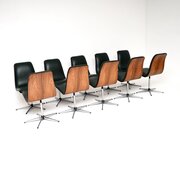 Set Of Ten Vintage Rosewood Swivel Dining Chairs