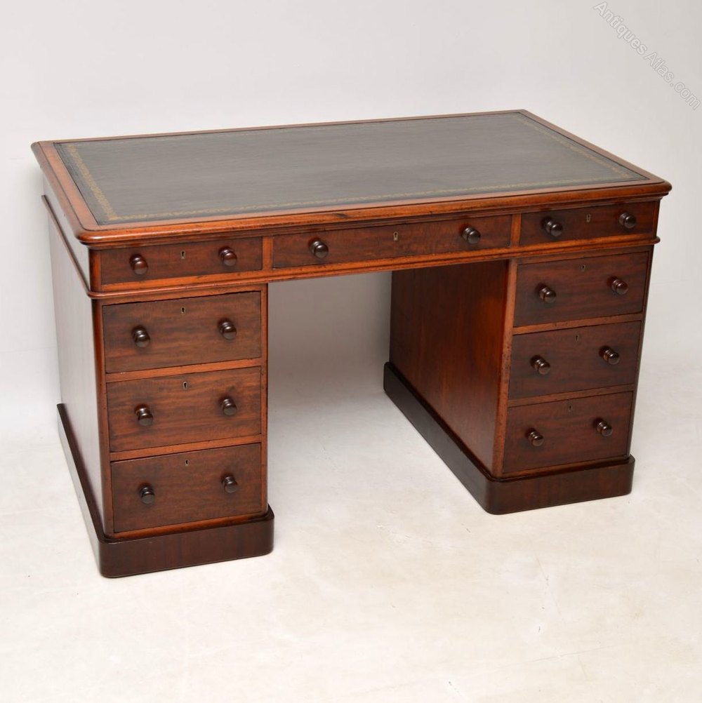 Victorian Mahogany Leather Top Pedestal Desk Antiques Atlas