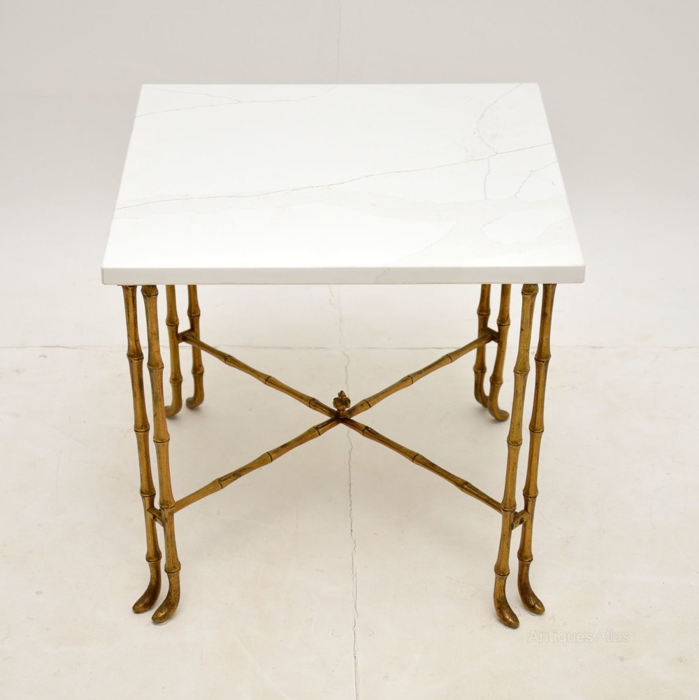 Antiques Atlas Vintage Brass & White Quartz Side Table