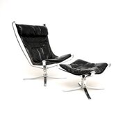 Vintage Chrome And Leather Falcon Chair With Stool