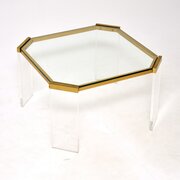 Vintage French Brass And Acrylic Coffee Table