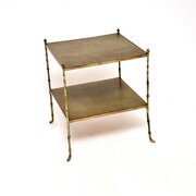 Vintage French Brass And Leather Side Table