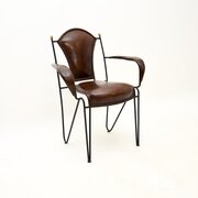Vintage French Iron And Leather Armchair