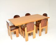 Vintage Italian Dining Table And Leather Chairs