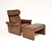 Vintage Italian Leather Armchair And Stool
