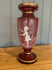 Cranberry Glass Mary Gregory Hand Painted Vase 