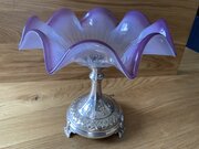 Silver Plated Purple Vaseline Glass Table Centrepiece