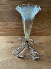 Vaseline Glass Epergne With Rococo Stand