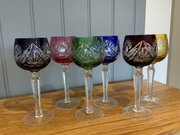 Set Of Six Bohemian Cut To Clear Crystal Wine Glasses