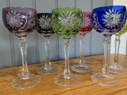 Harlequin Set Of Bohemian Crystal Wine/Hock Glasses