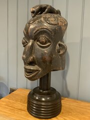Tribal Art - Bamileke Helmet Mask On A Turned Stand