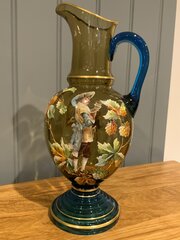 Bohemian Enamelled Amber And Blue Glass Claret Jug