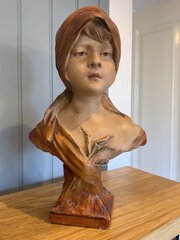 Art Deco French Polychrome Painted Plaster Bust