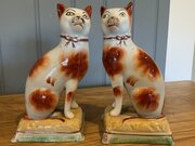 Antique Pair Of Staffordshire Seated Cats